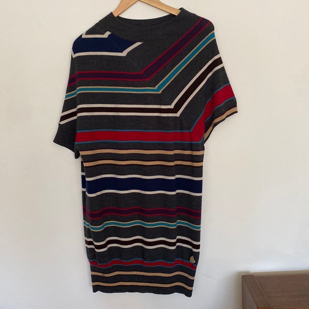 Love Moschino 100% wool dress sz 2 striped and asymmetrical grey and multicolor